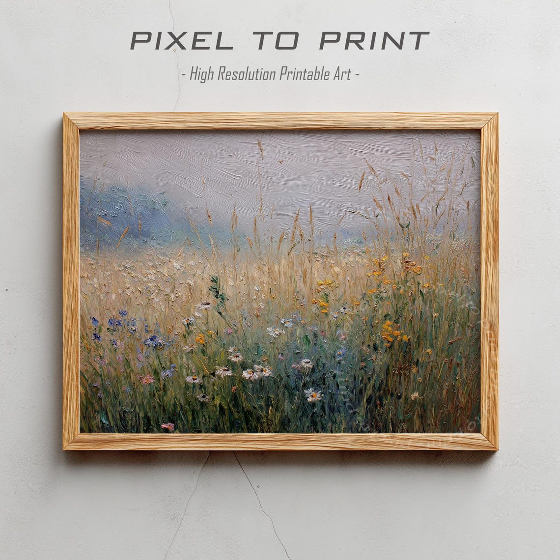 Misty Wildflower Field Daisies Soft Grey Impressionist Art Poster
