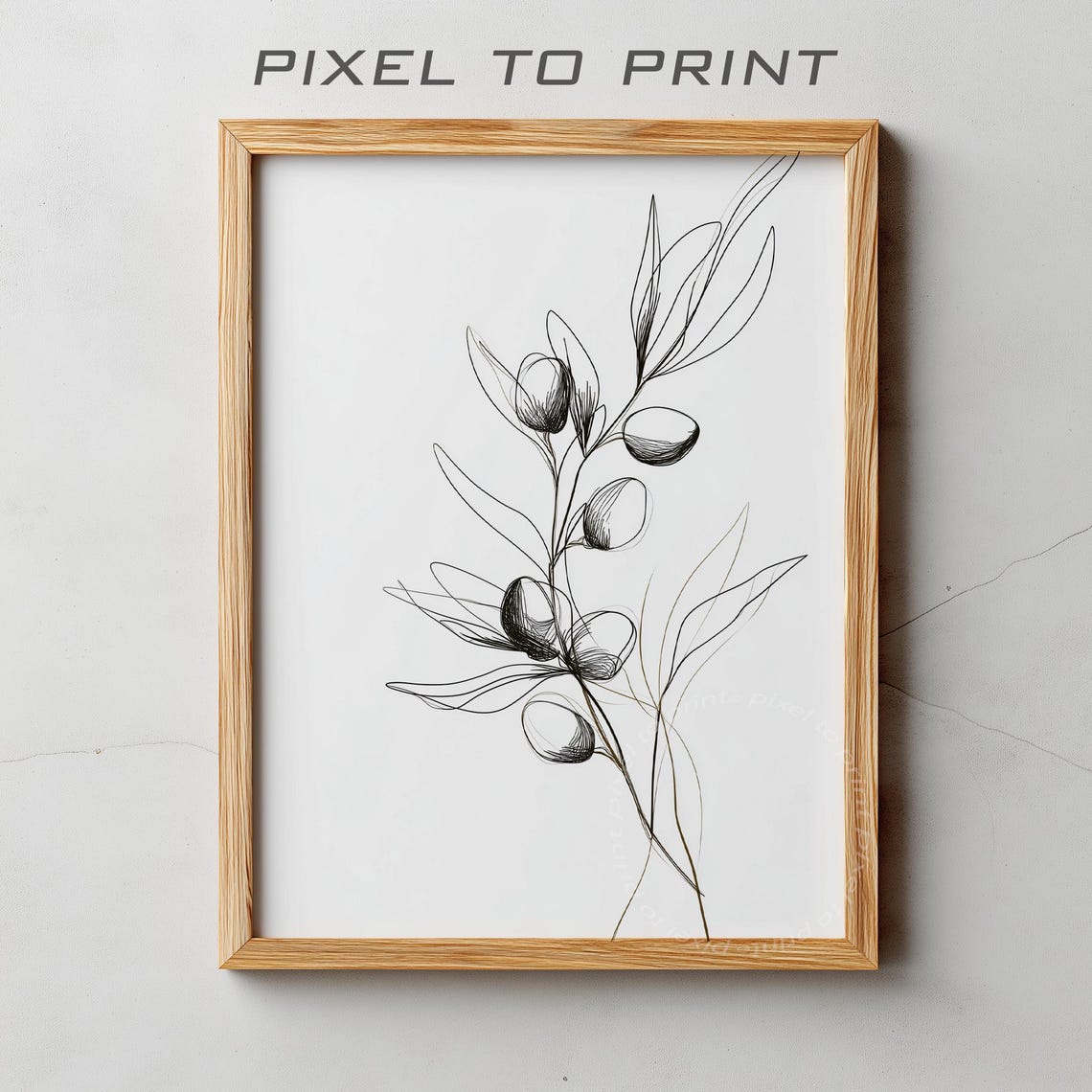 Minimalist Olive Branch Black Ink Line Drawing Botanical Poster