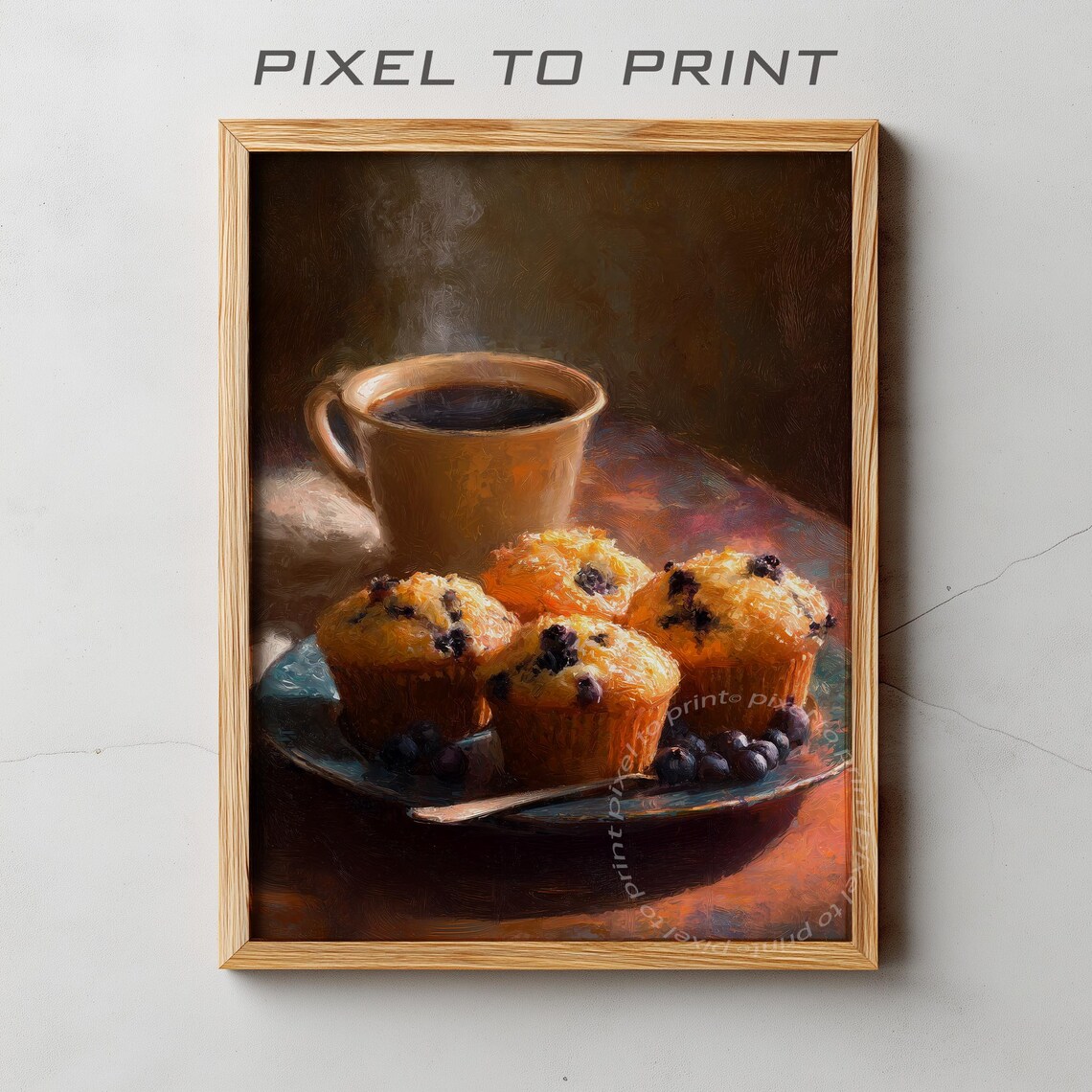 Coffee and Blueberry Muffins Still Life Oil Painting Kitchen Print