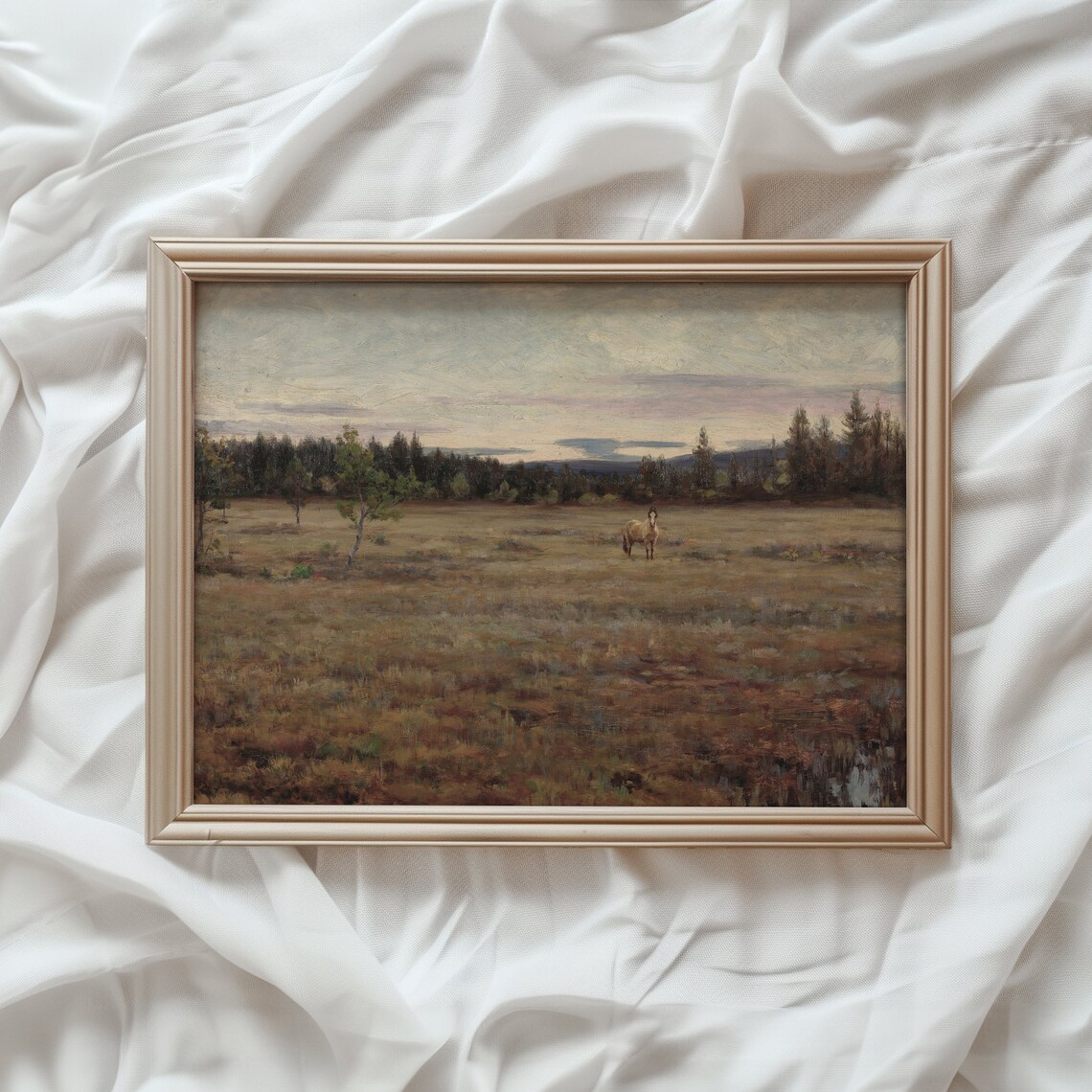 Country Landscape Horse Art Print, Farmhouse Vintage Style