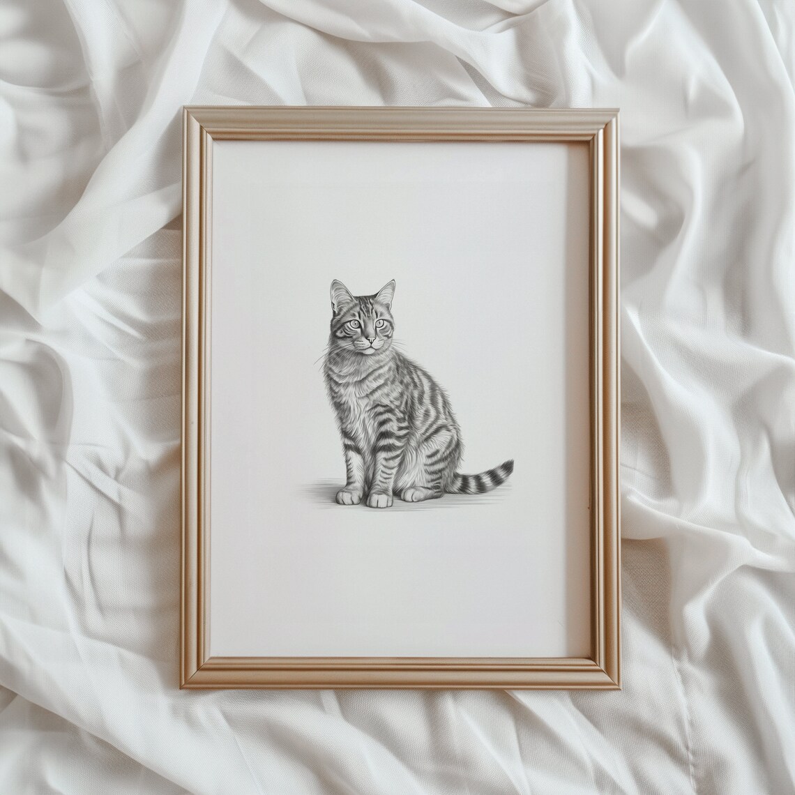Tabby Cat Sketch, Black And White Art Print