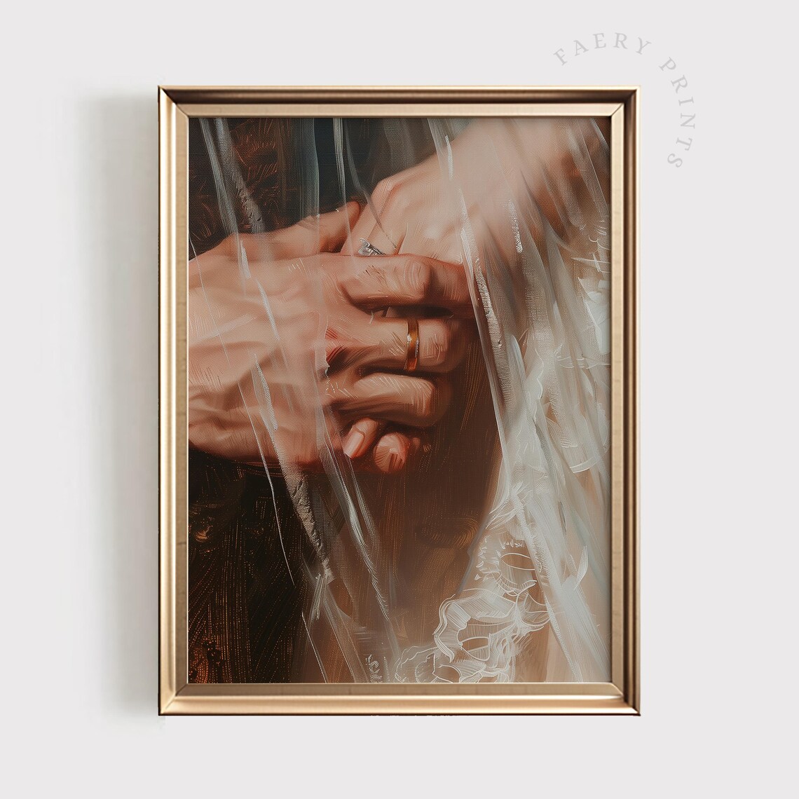 Romantic Bride And Groom Hands With Veil Wedding Painting Poster