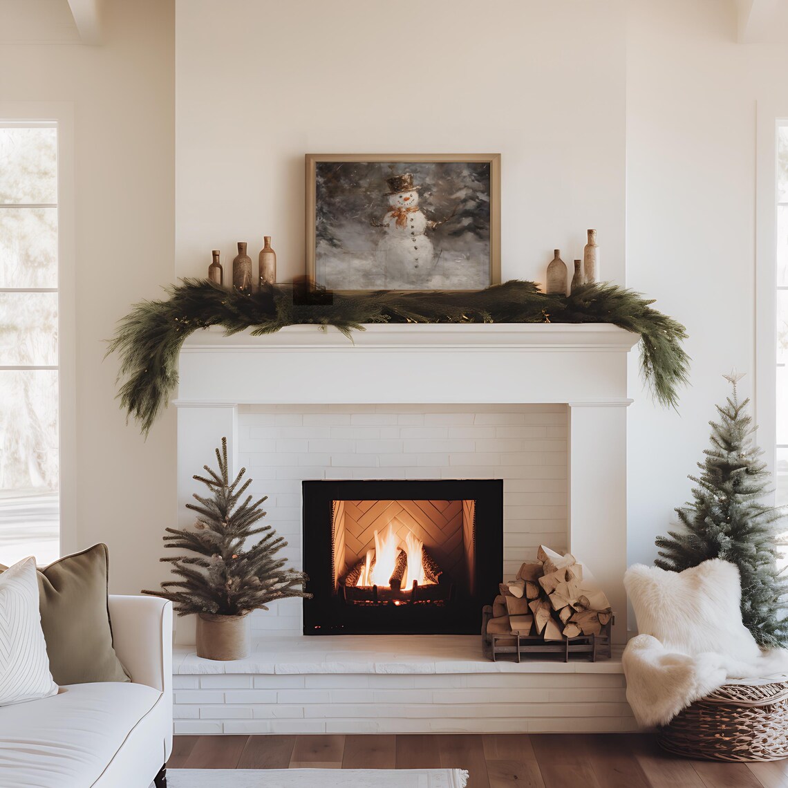 Snowman Vintage Winter Art Print, Festive Wall Art - Image 3