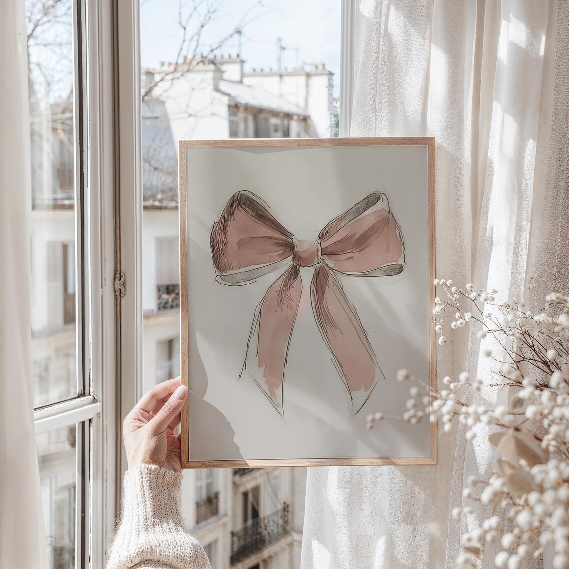 Blush Pink Watercolor Bow Feminine Nursery Girls Room Art Poster - Image 4