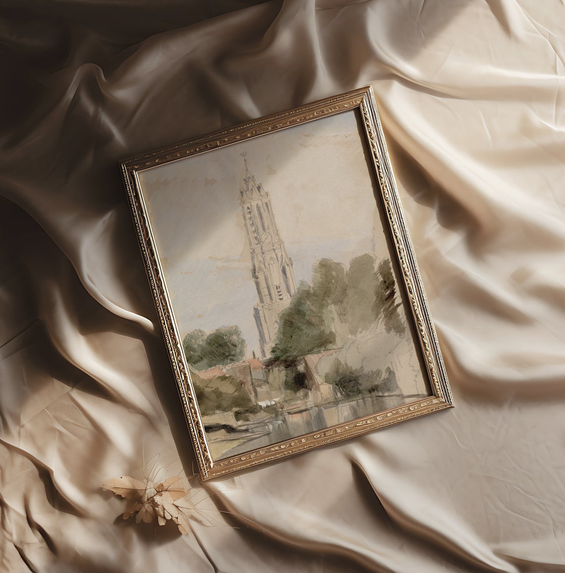 European Cathedral Print Wall Art Neutral Architecture Painting Muted Tone Artwork Vintage Home Decor 508