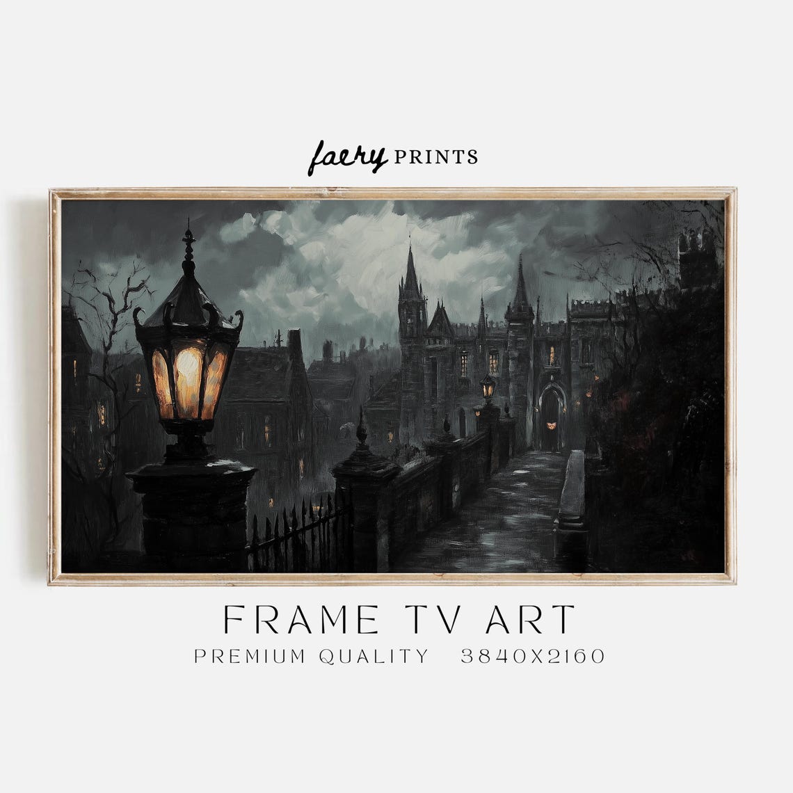 Gothic Street Lamp and Dark Cathedral at Night Moody Halloween Poster