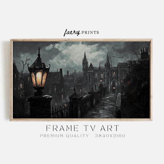 Gothic Street Lamp and Dark Cathedral at Night Moody Halloween Poster