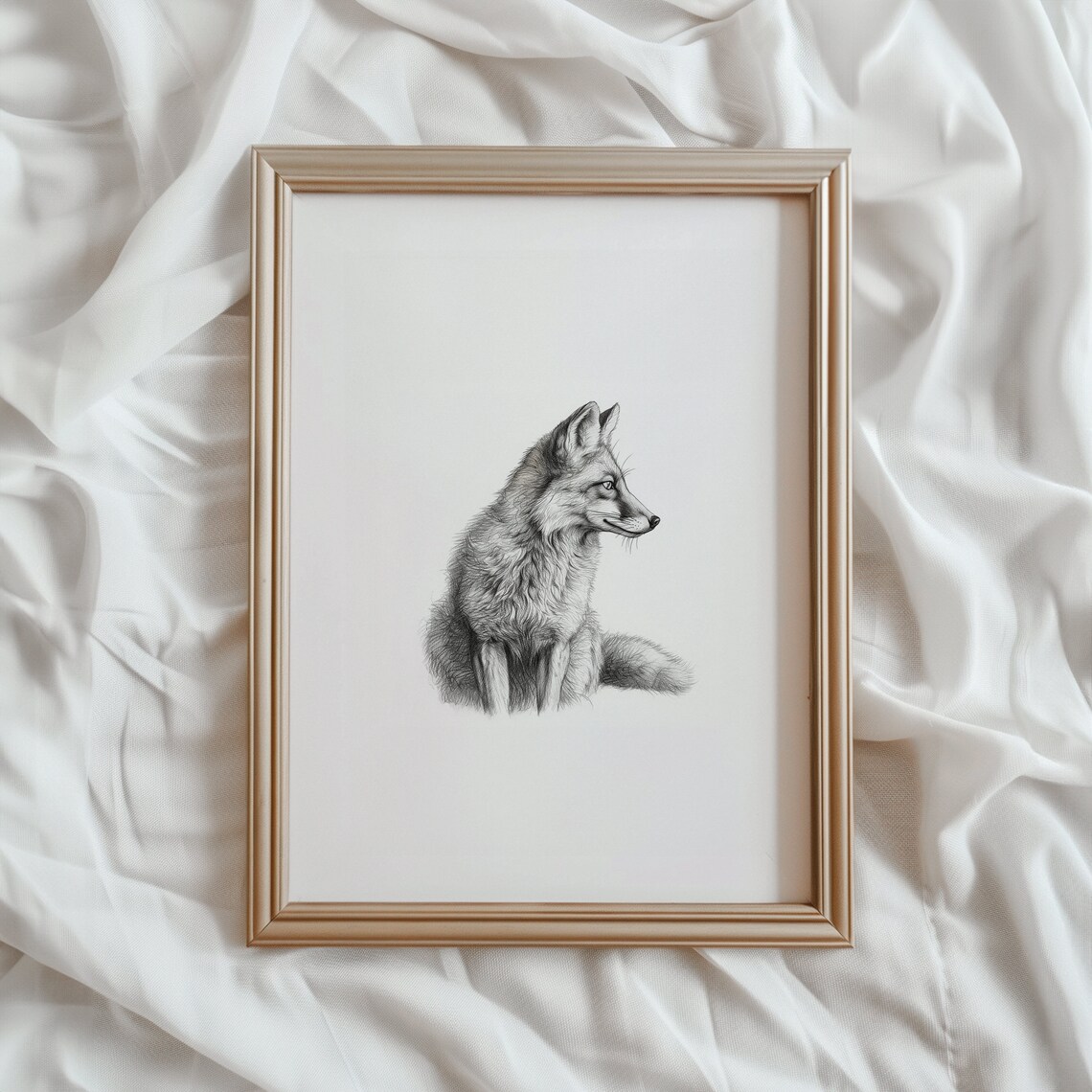 Fox Sketch Art Print, Minimalist Woodland Animal
