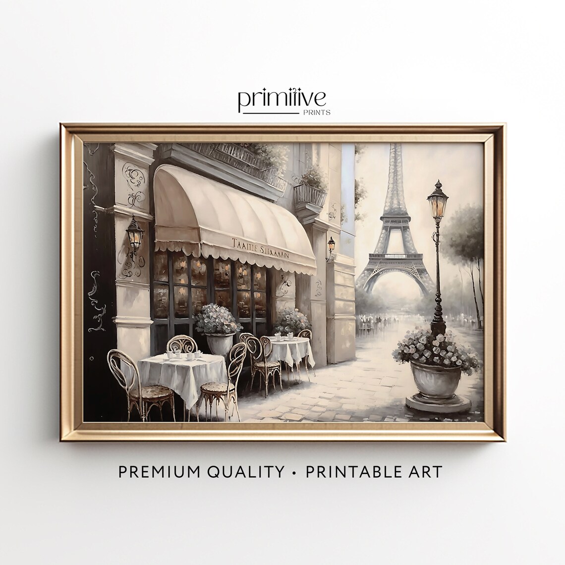 Romantic Paris Art Print, French Cafe Floral Decor