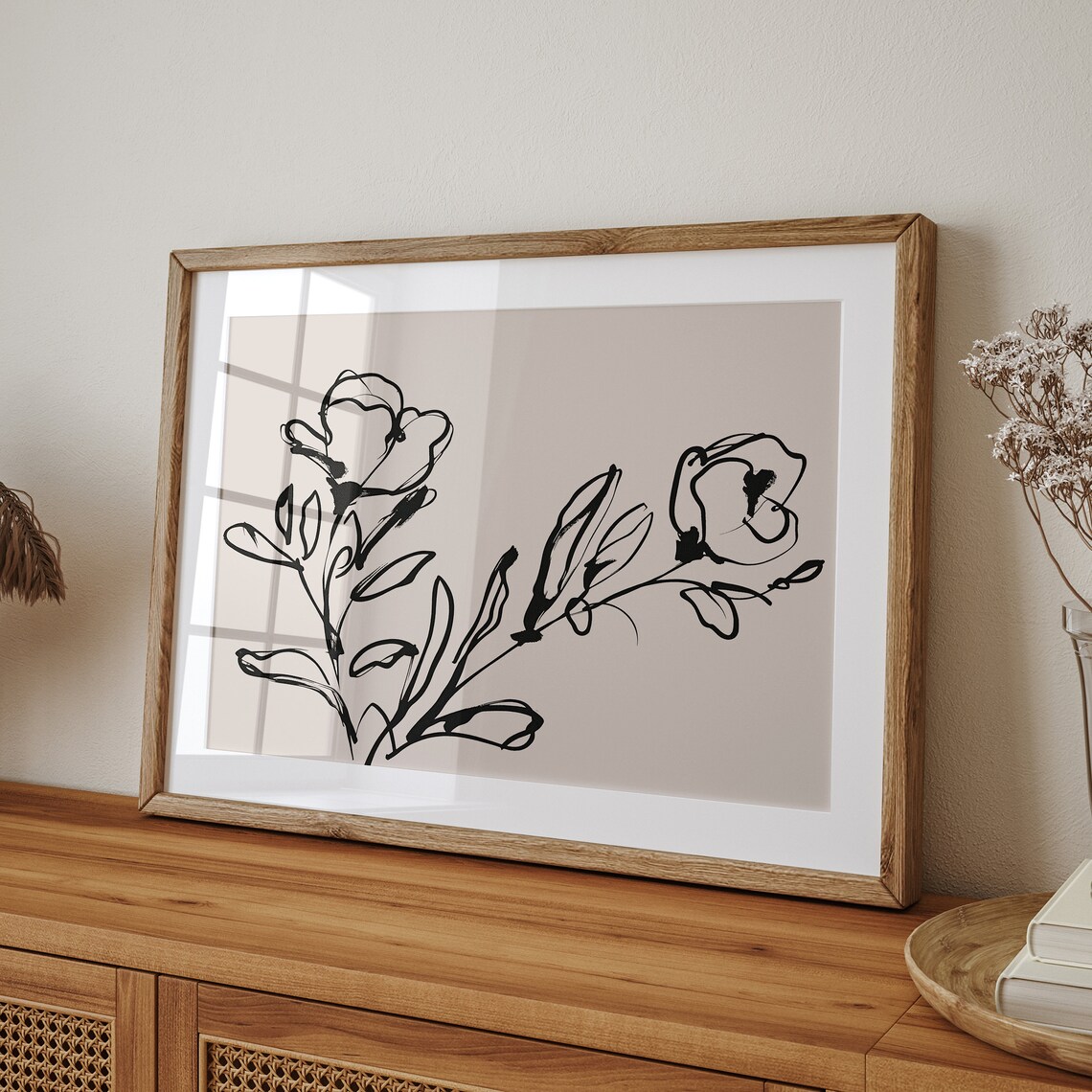 Minimalist Black Ink Flower Line Drawing Modern Neutral Art Poster - Image 4