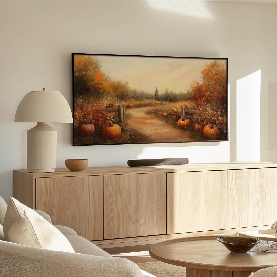 Pumpkin Patch Autumn Landscape Art Print, Vintage