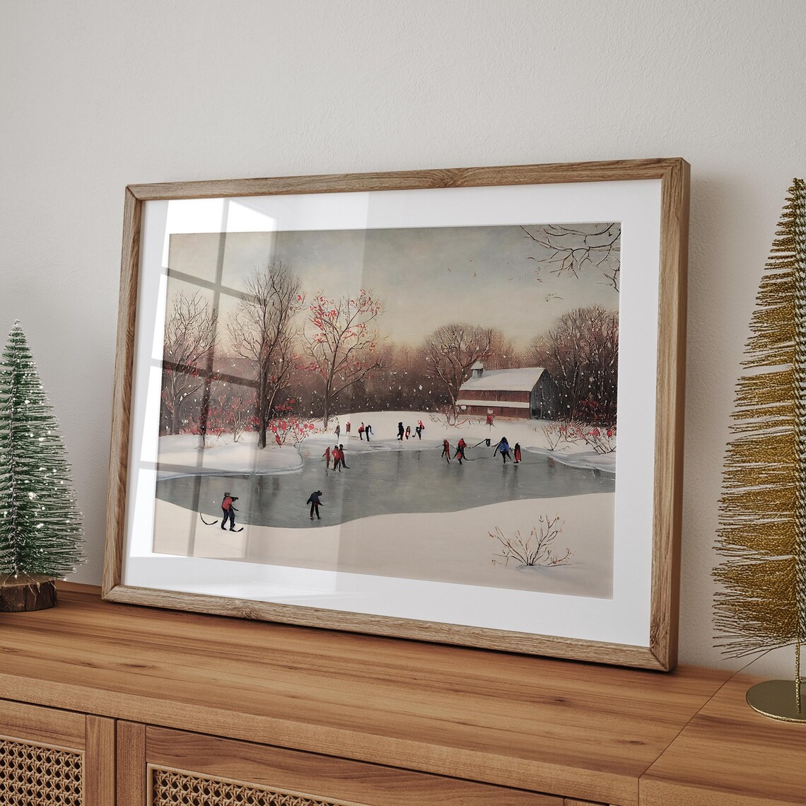 Winter Ice Skating Landscape Art Print, Seasonal Decor - Image 4