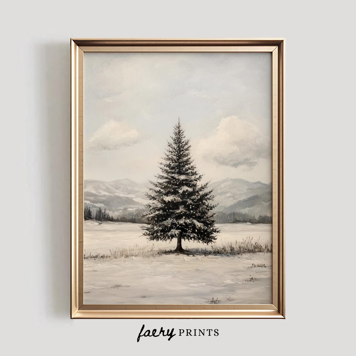 Lone Snowy Evergreen Tree Winter Field Minimalist Holiday Poster - Image 4