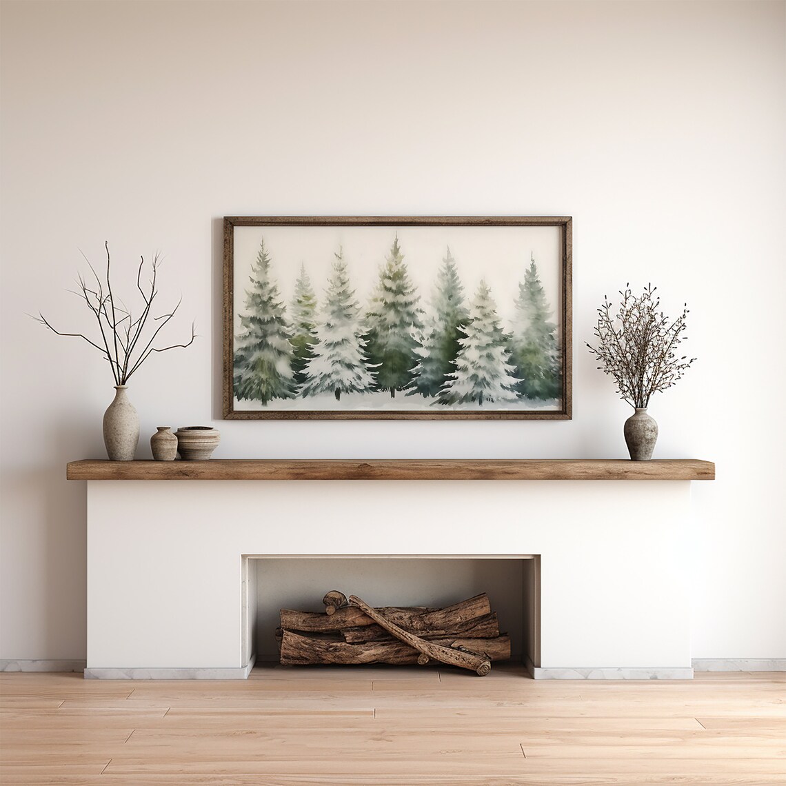 Watercolor Trees Winter Forest Art Print - Image 2