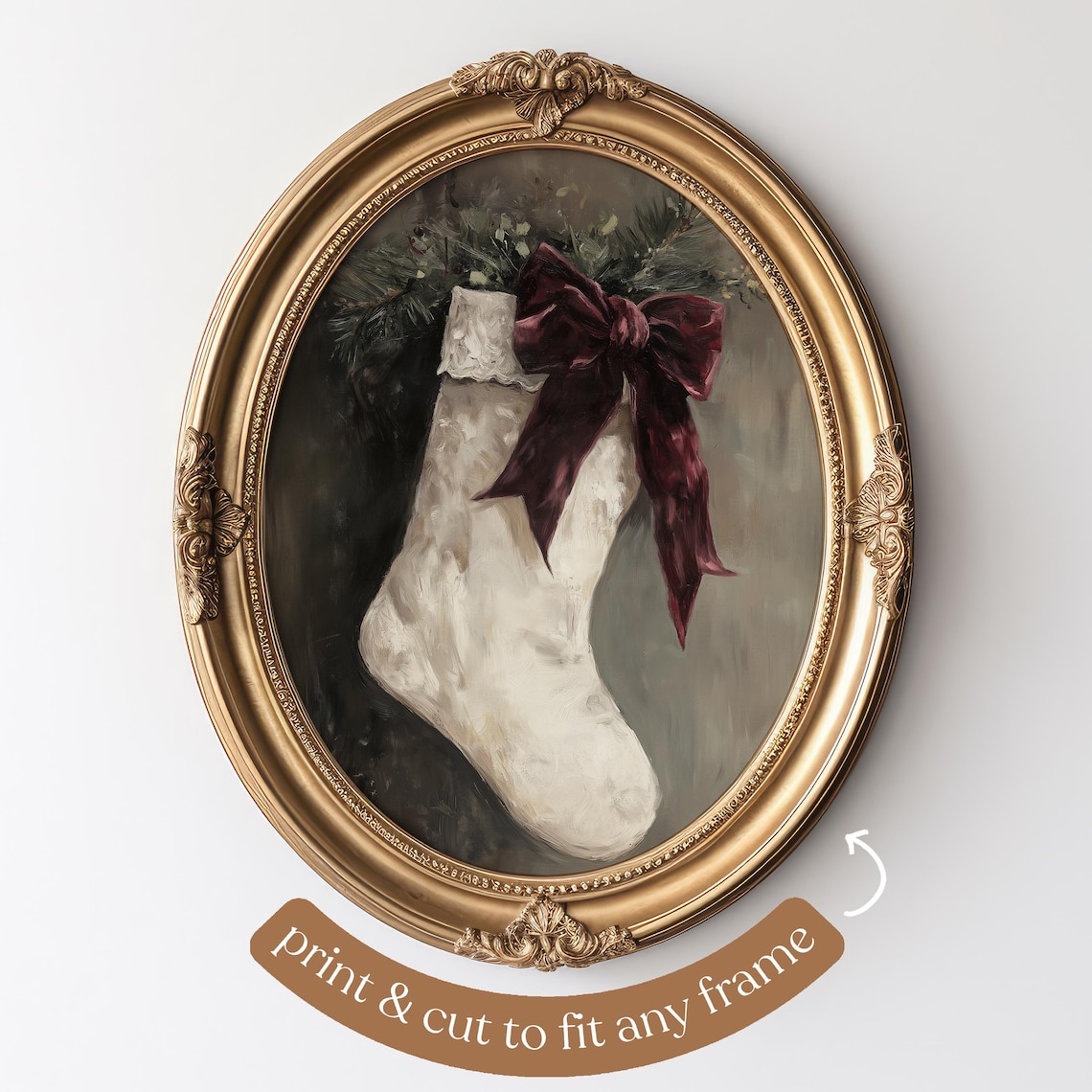 Vintage Christmas Stocking Art Print, Rustic Holiday Decor - Image 4