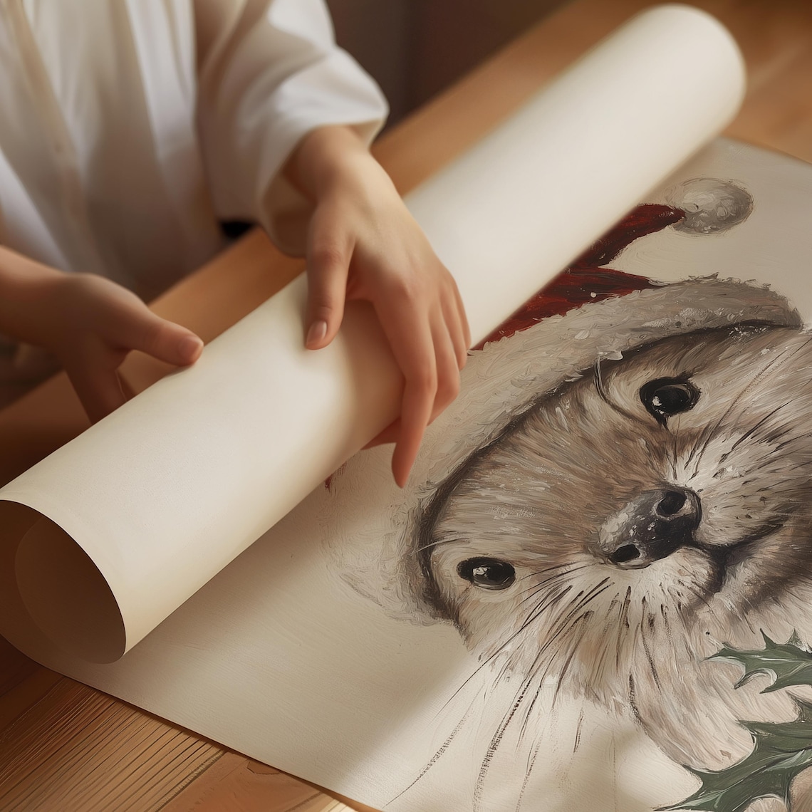 Christmas Otter Holiday Animal Art Print