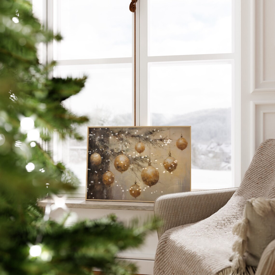 Gold Christmas Wall Art, Vintage Christmas Art Print - Image 2