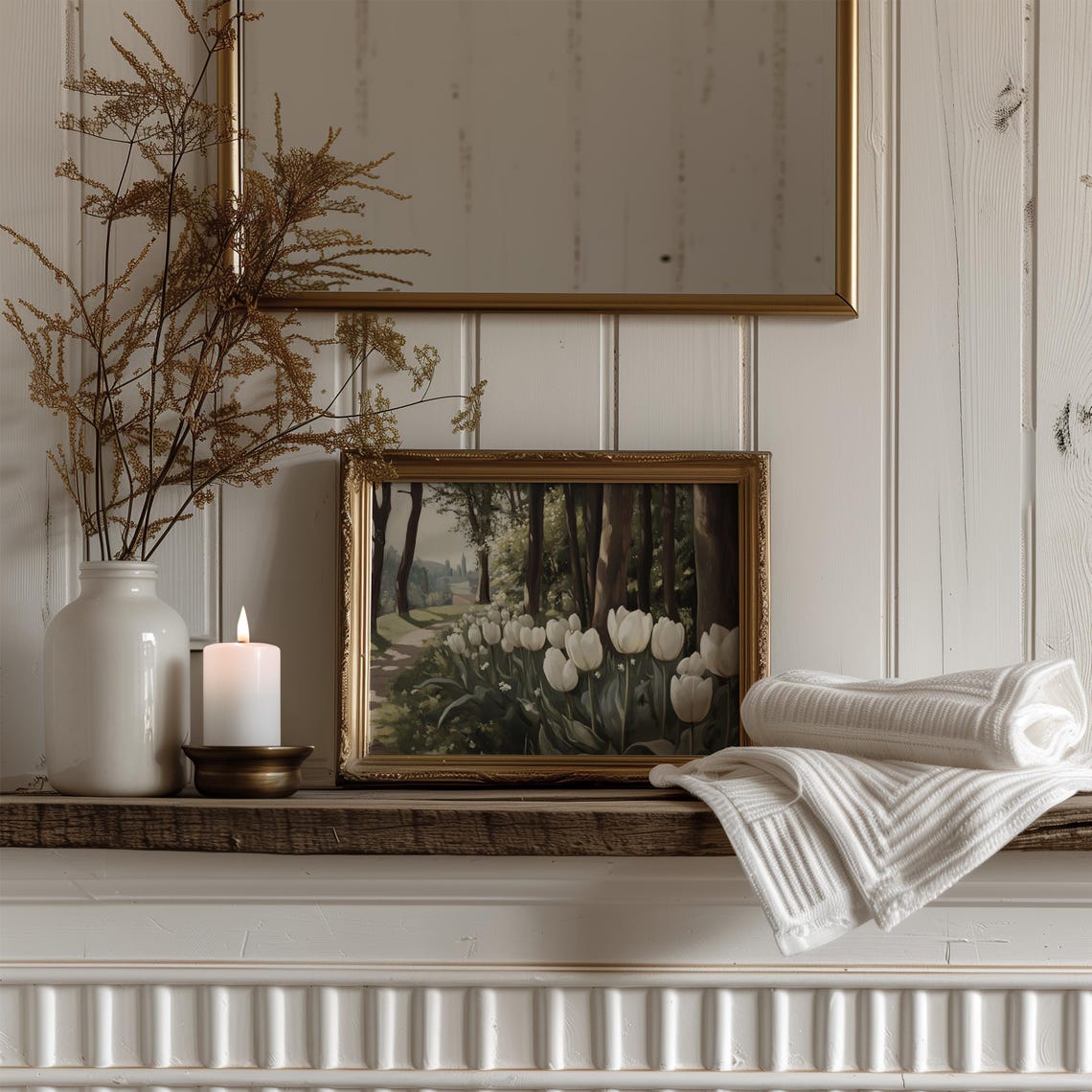White Tulips Blooming Along Woodland Path Spring Garden Poster - Image 4