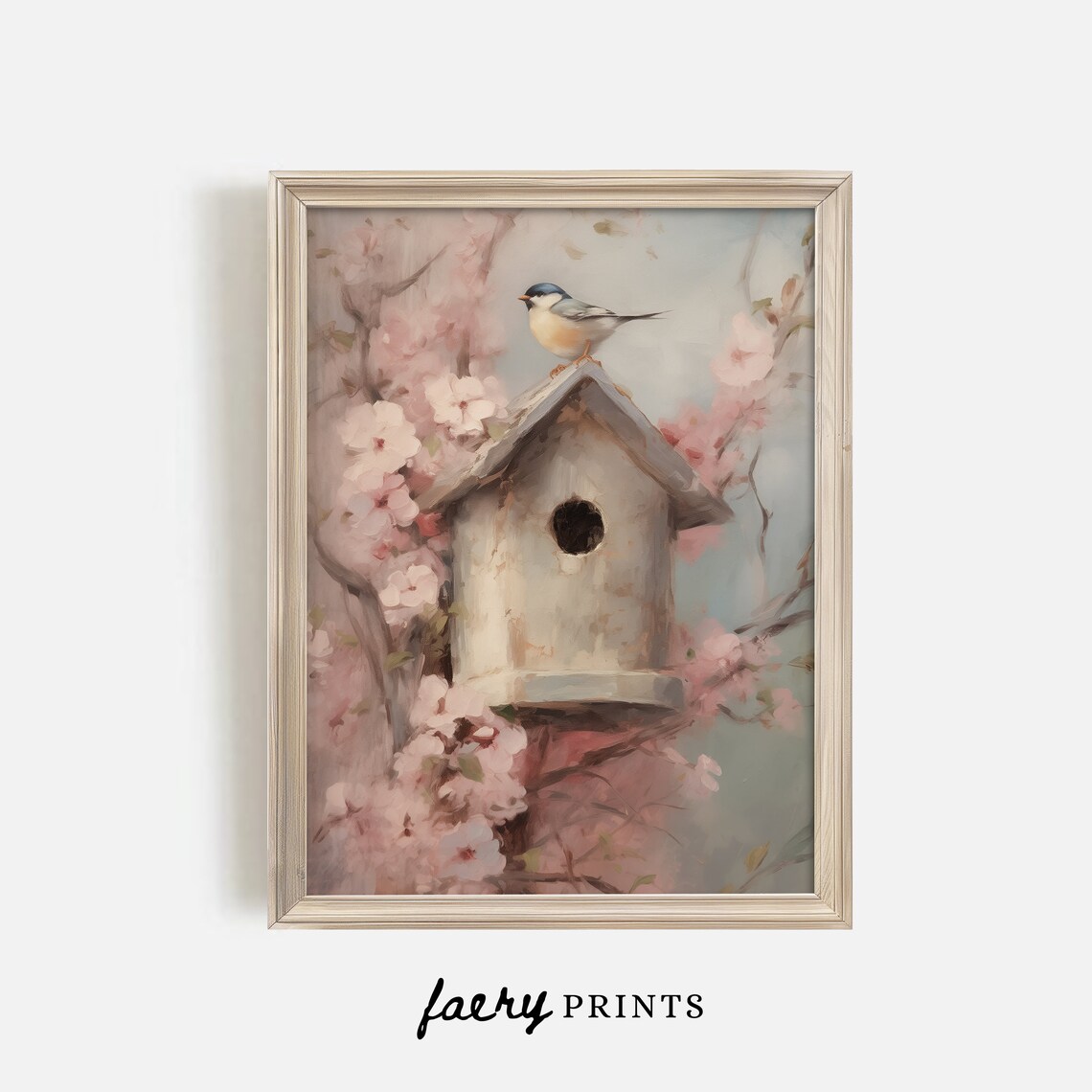 Spring Birdhouse Vintage Cherry Blossom Art Print