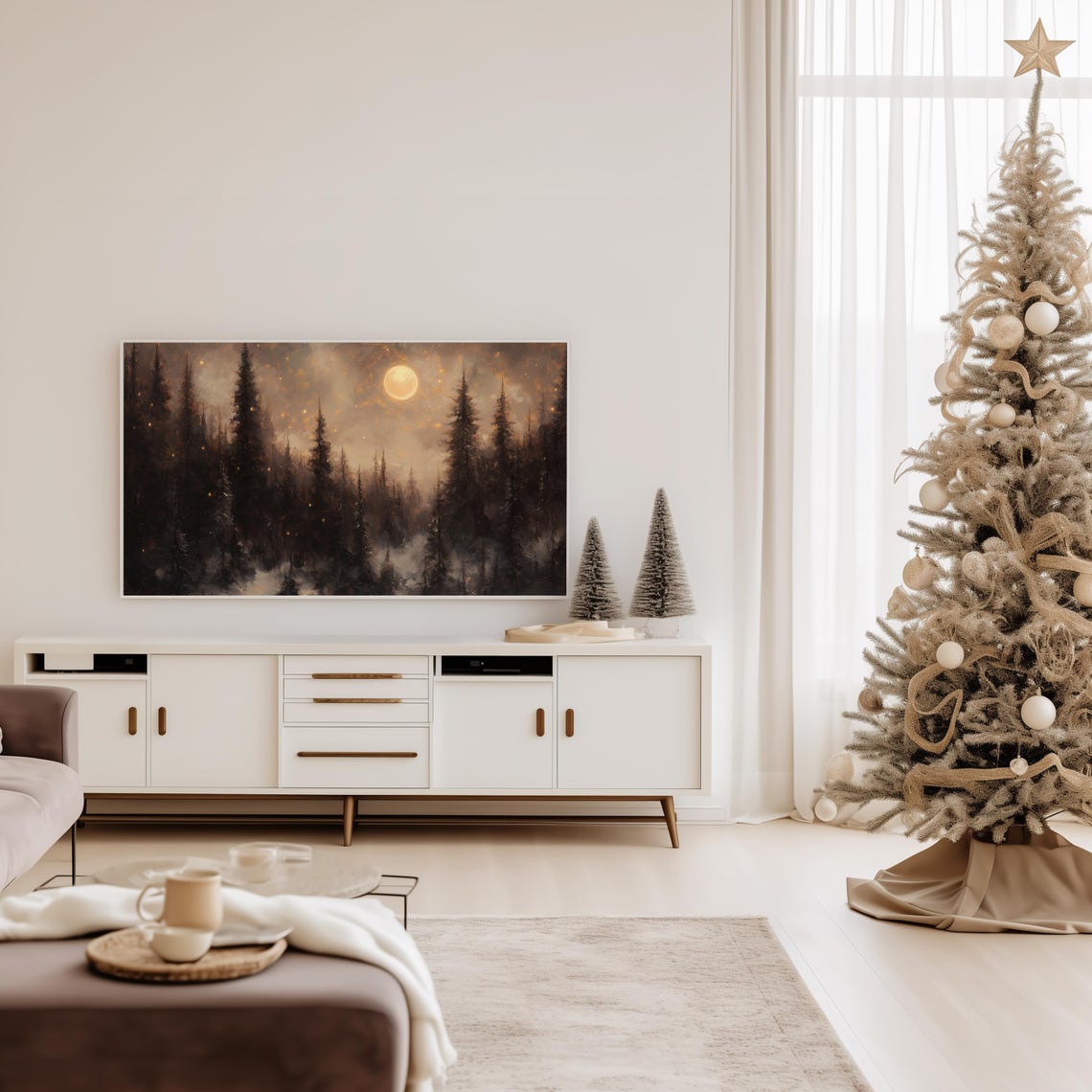 Moonlit Winter Forest With Full Moon Frame TV Art Scene Poster - Image 3