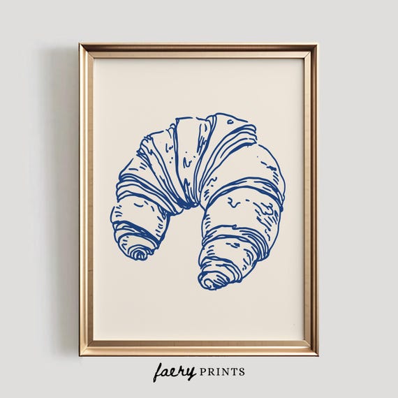Croissant Art Print French Cuisine Wall Parisian Pastry Line Bakery Decor Trendy Kitchen 1155