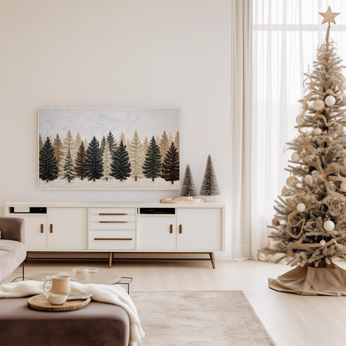 Winter Trees Art Print, Neutral Holiday Decor - Image 5