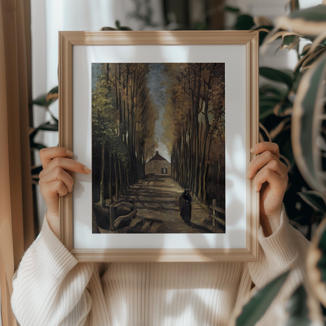 Autumn Walk Down A Poplar Lined Lane To A Cottage Vintage Oil Painting Poster - Image 2