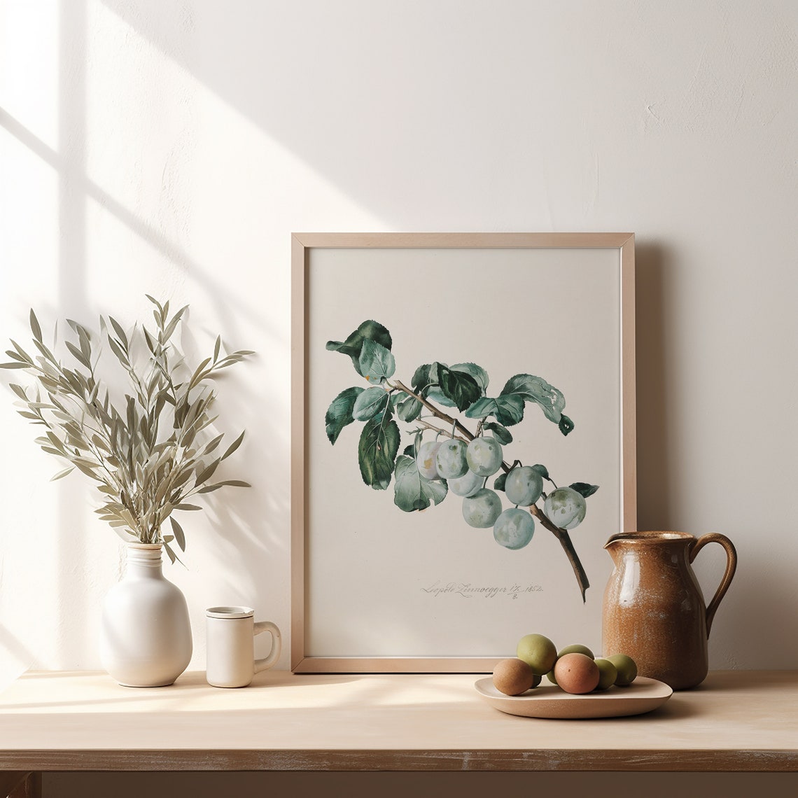 Kitchen Art Print Vintage Art Botanical Grape Wall Decor Green Grape Art Print Farmhouse Kitchen Drawing 541