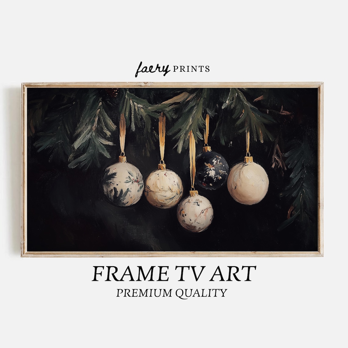 Vintage Ornament Frame TV Art, Rustic Christmas Print