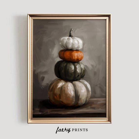 Neutral Pumpkin Print, Vintage Fall Farmhouse Art