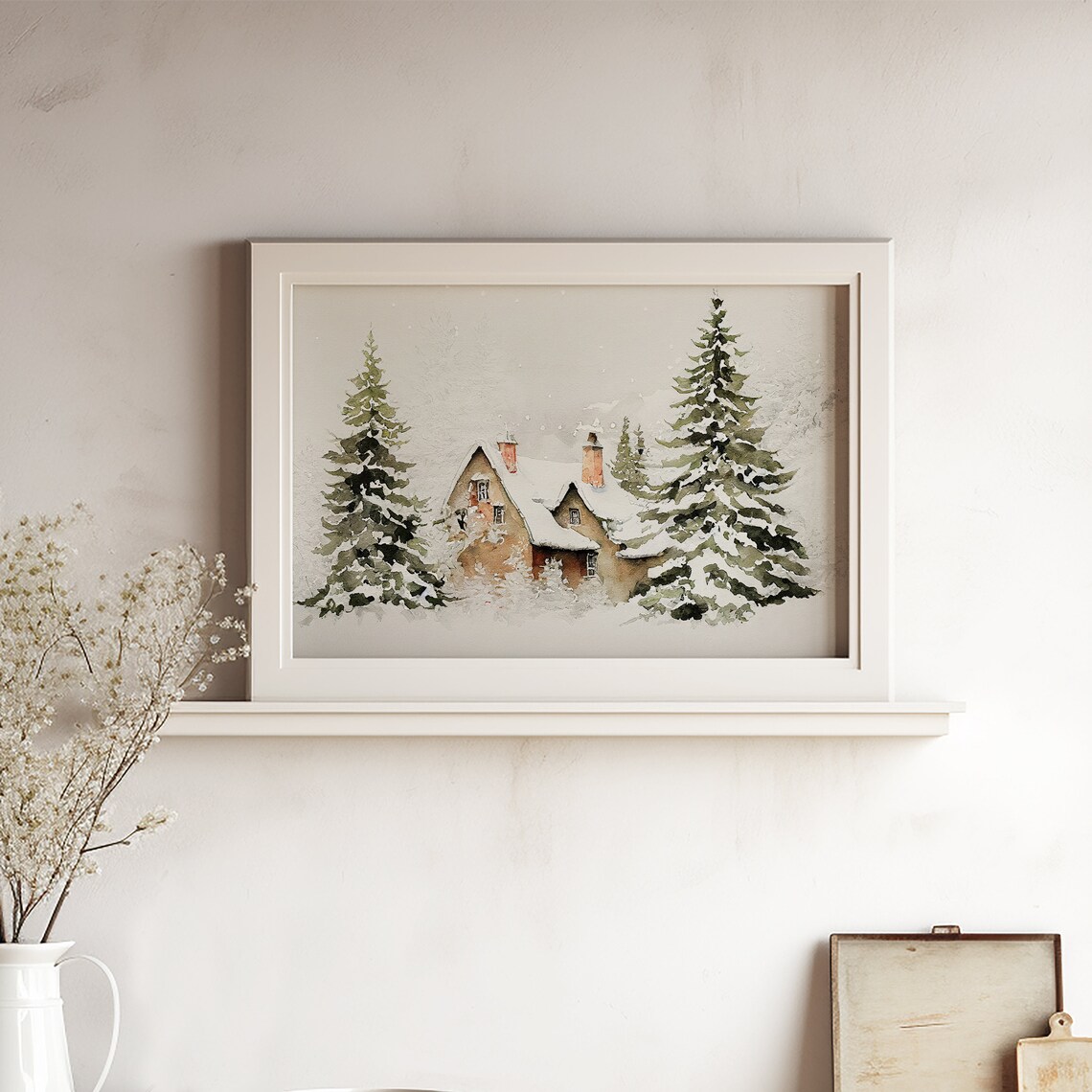 Winter Home Watercolor Art Print, Farmhouse Holiday Decor - Image 4