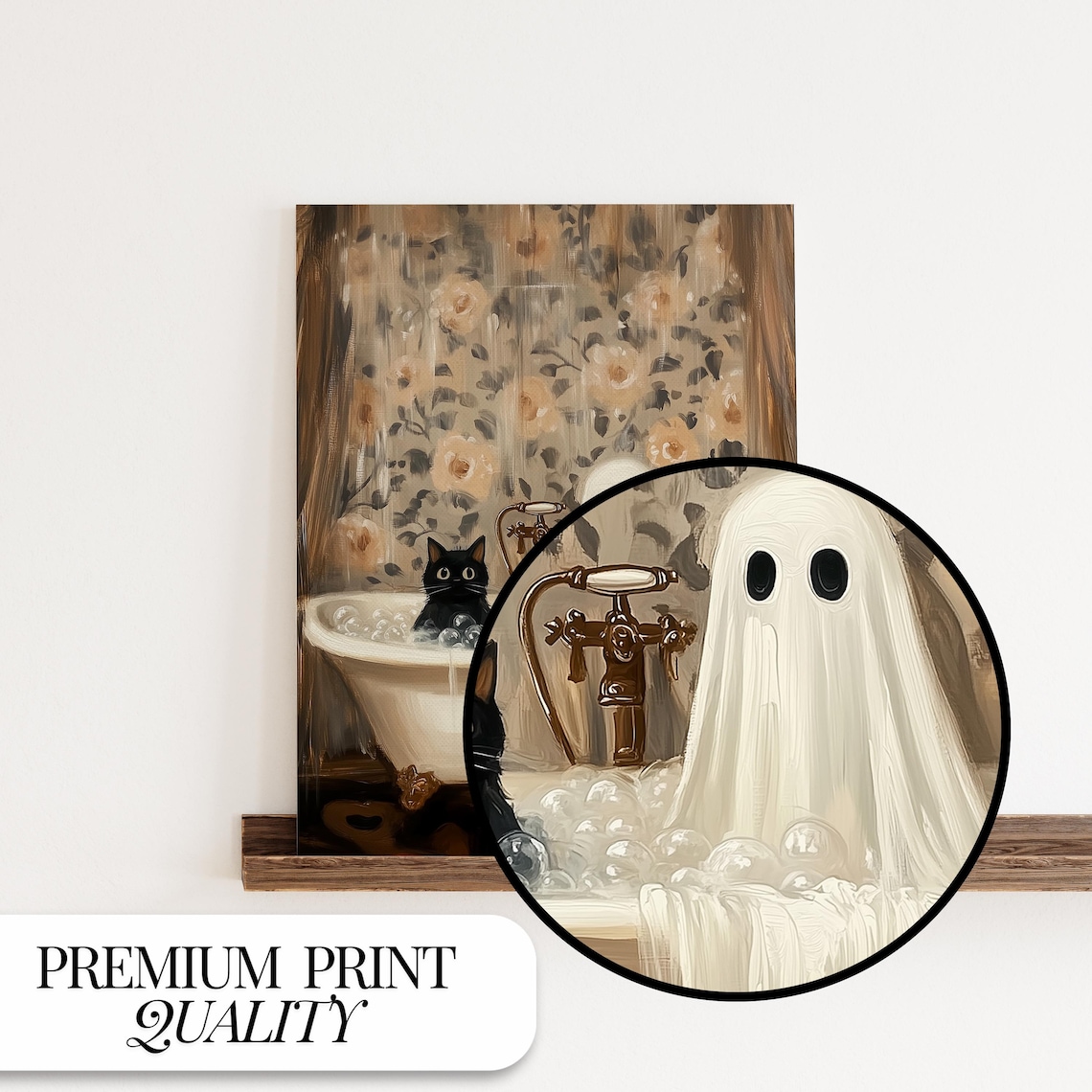 Ghost Cat In Bathtub Halloween Bathroom Art Print - Image 5