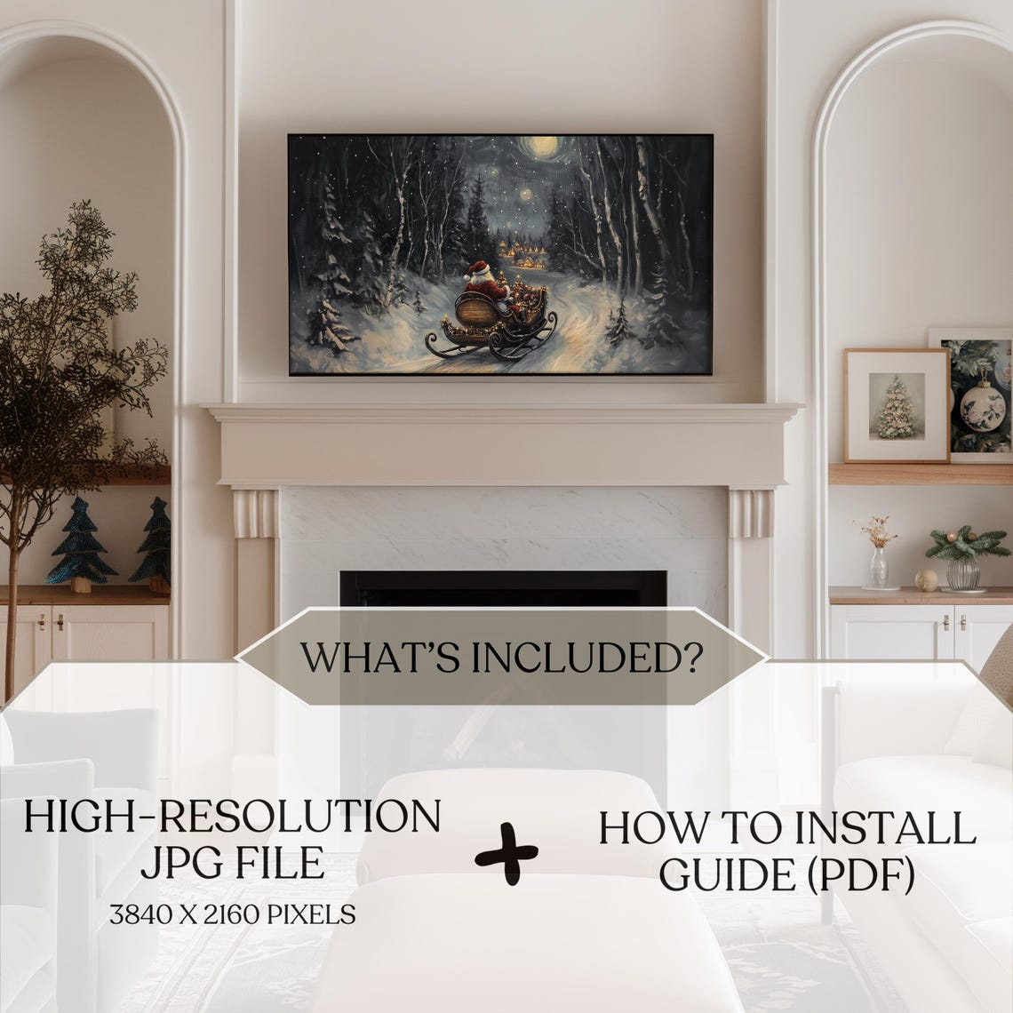 Santa Claus Sleigh Ride Through Snowy Night Forest Frame TV Poster - Image 4