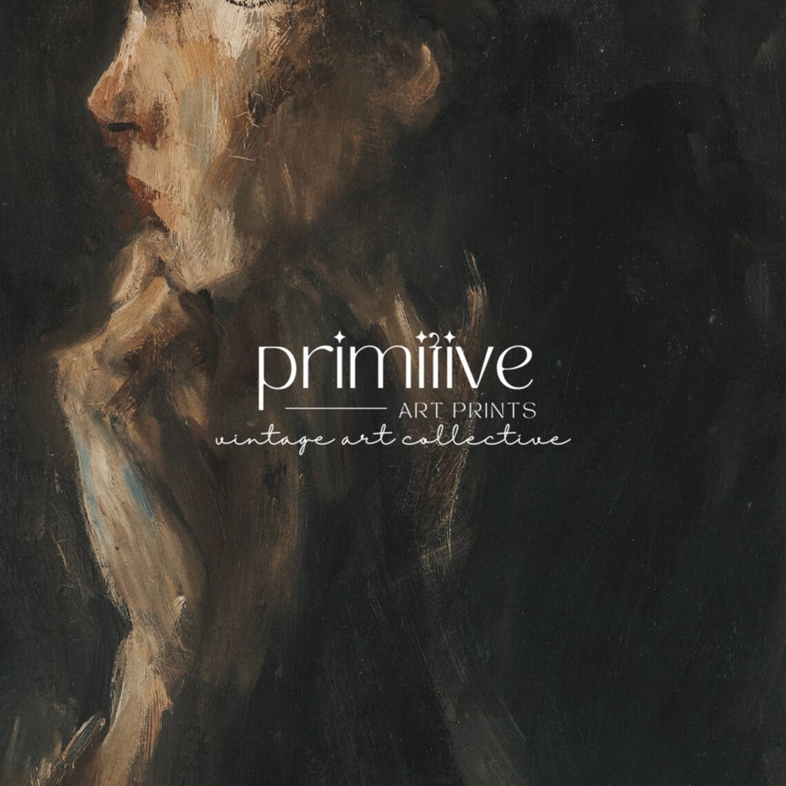 Woman in Dark Profile Moody Shadowy Portrait Oil Painting Poster - Image 3