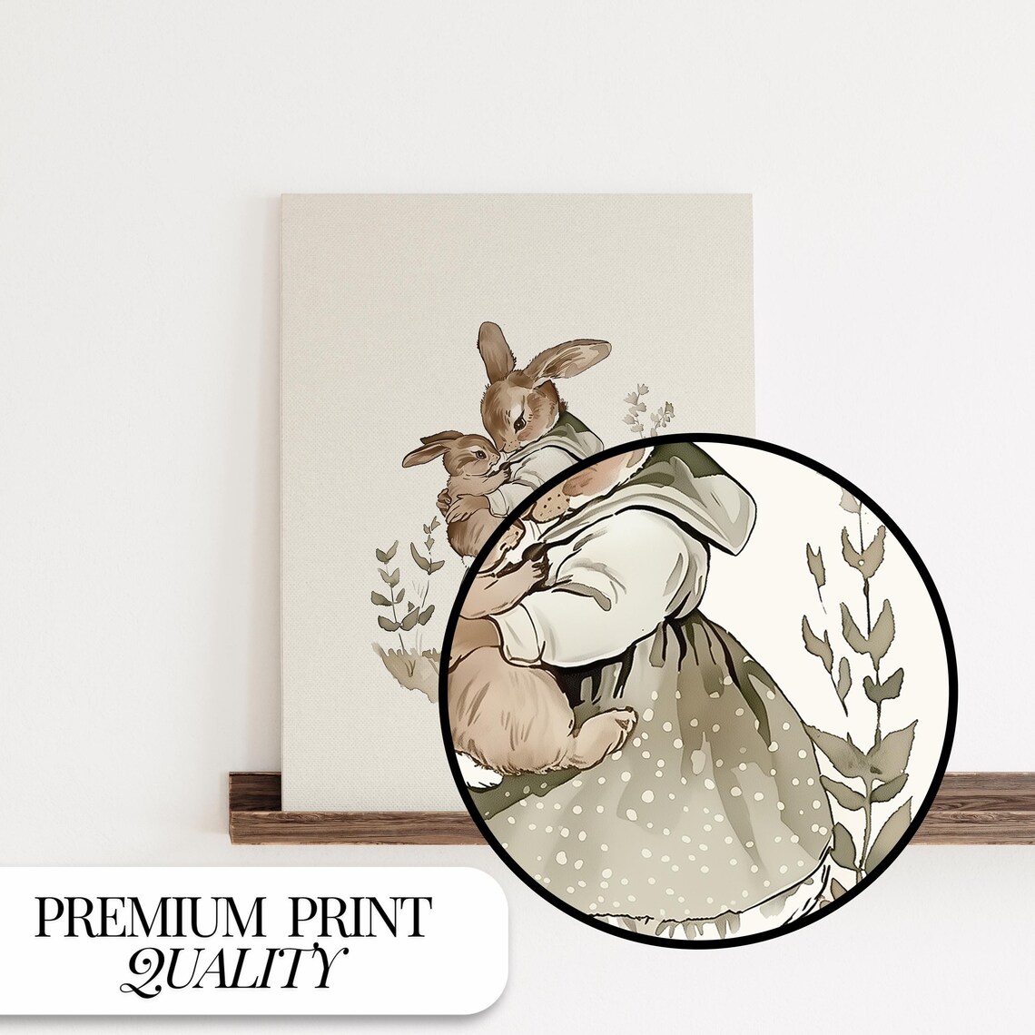Rabbit Mom Son Vintage Neutral Nursery Art Print - Image 2