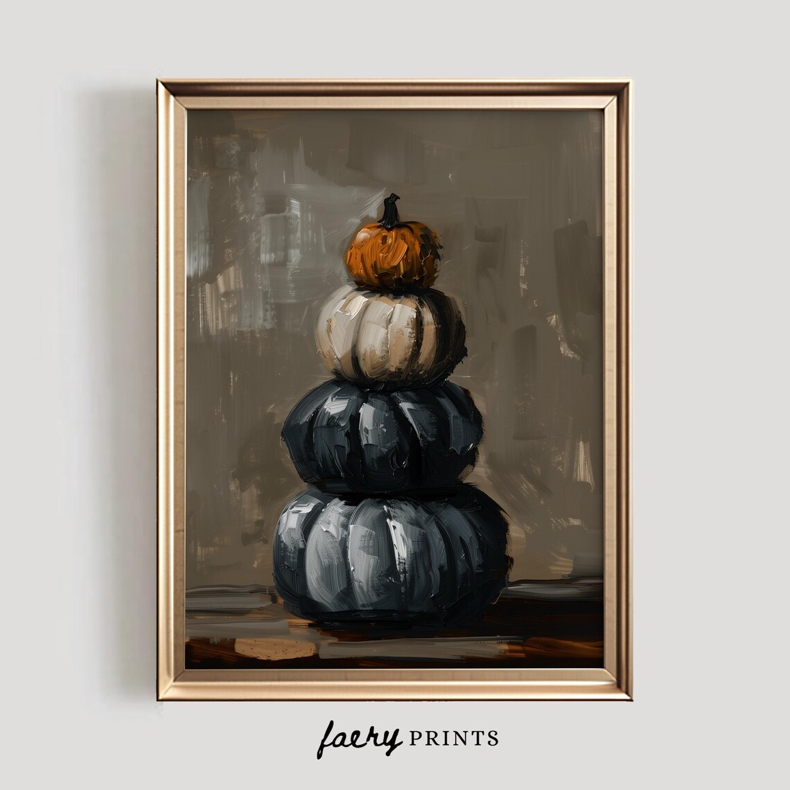 Stacked Pumpkins Vintage Autumn Art Print