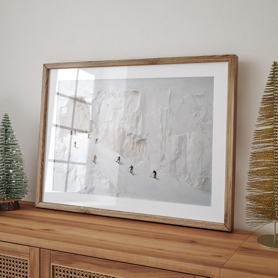 Skiers Descending Snowy Mountain Canyon Winter Ski Art Poster - Image 2