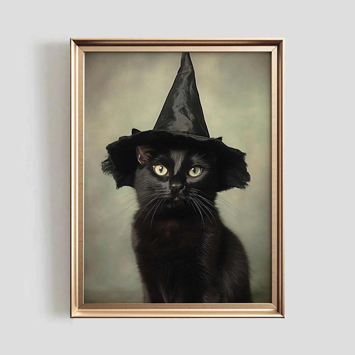 Black Cat Halloween Vintage Style Autumn Art Print