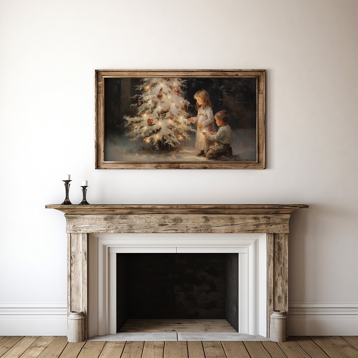 Silent Night Winter Christmas Tree Art Print