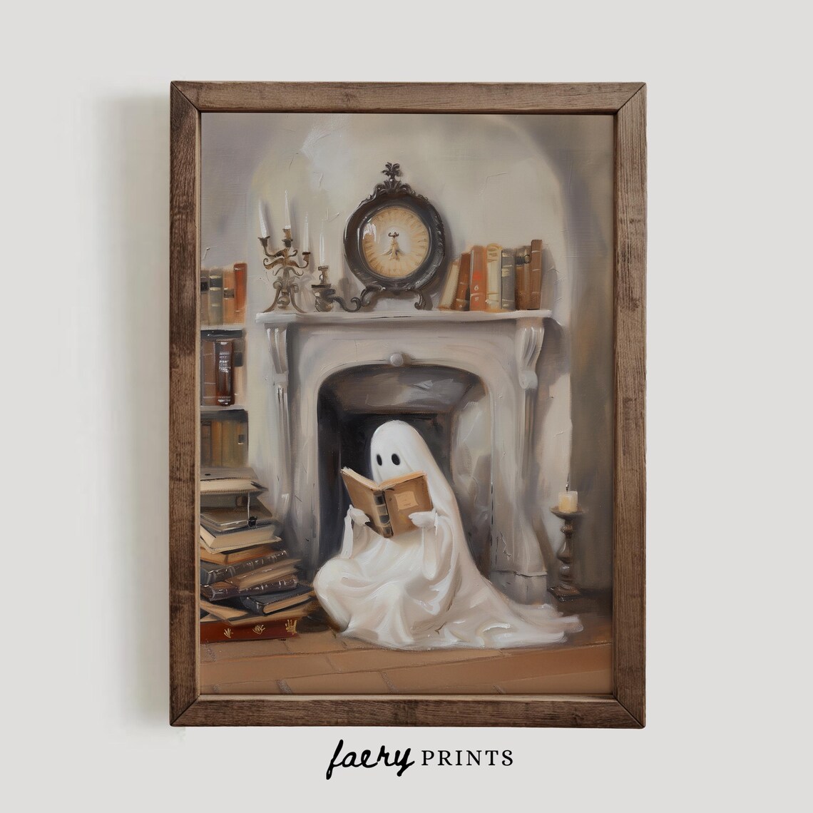 Ghost Reading Book Print, Cute Halloween Wall Art - Image 2