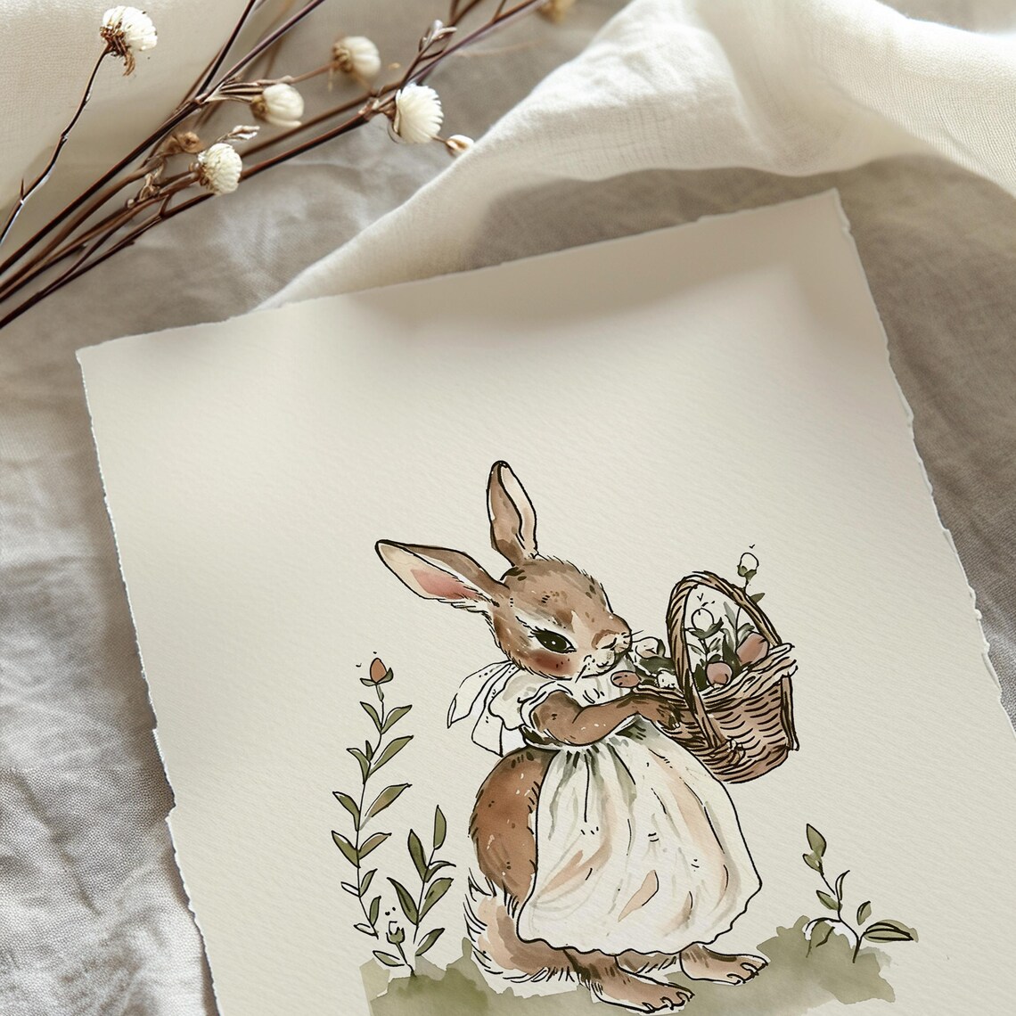 Rabbit Illustration Print, Vintage Cottagecore Nursery - Image 2