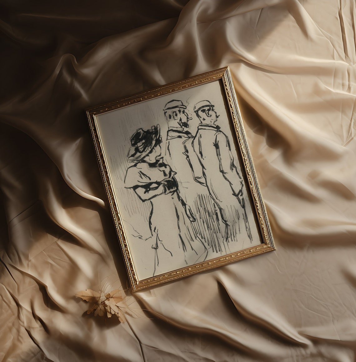 Three People Seen From Behind Expressive Ink Sketch Vintage Art Poster - Image 3