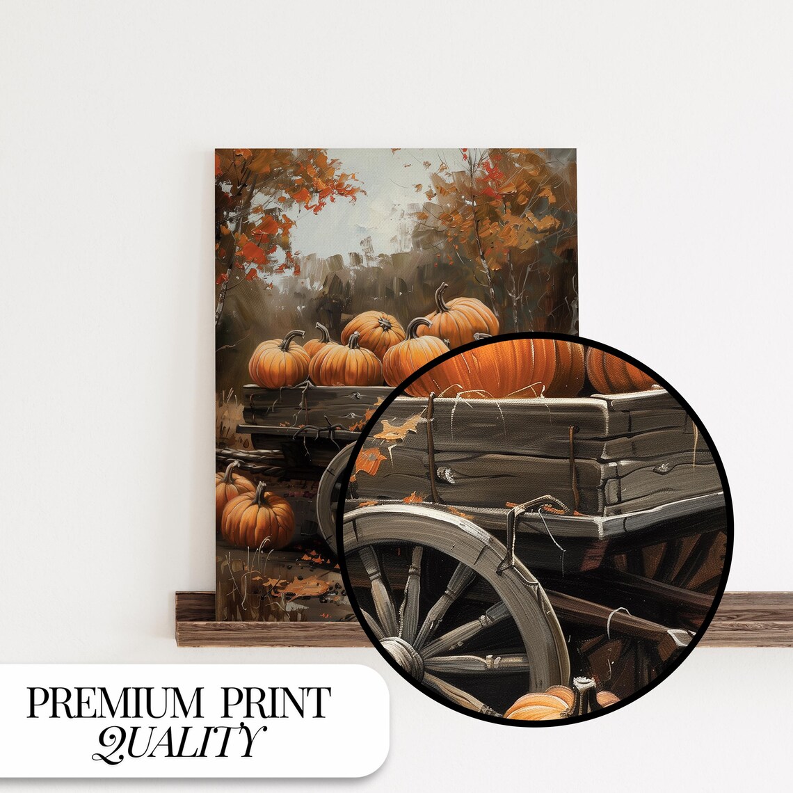 Wooden Wagon Loaded with Pumpkins in Autumn Forest Harvest Art Poster - Image 4
