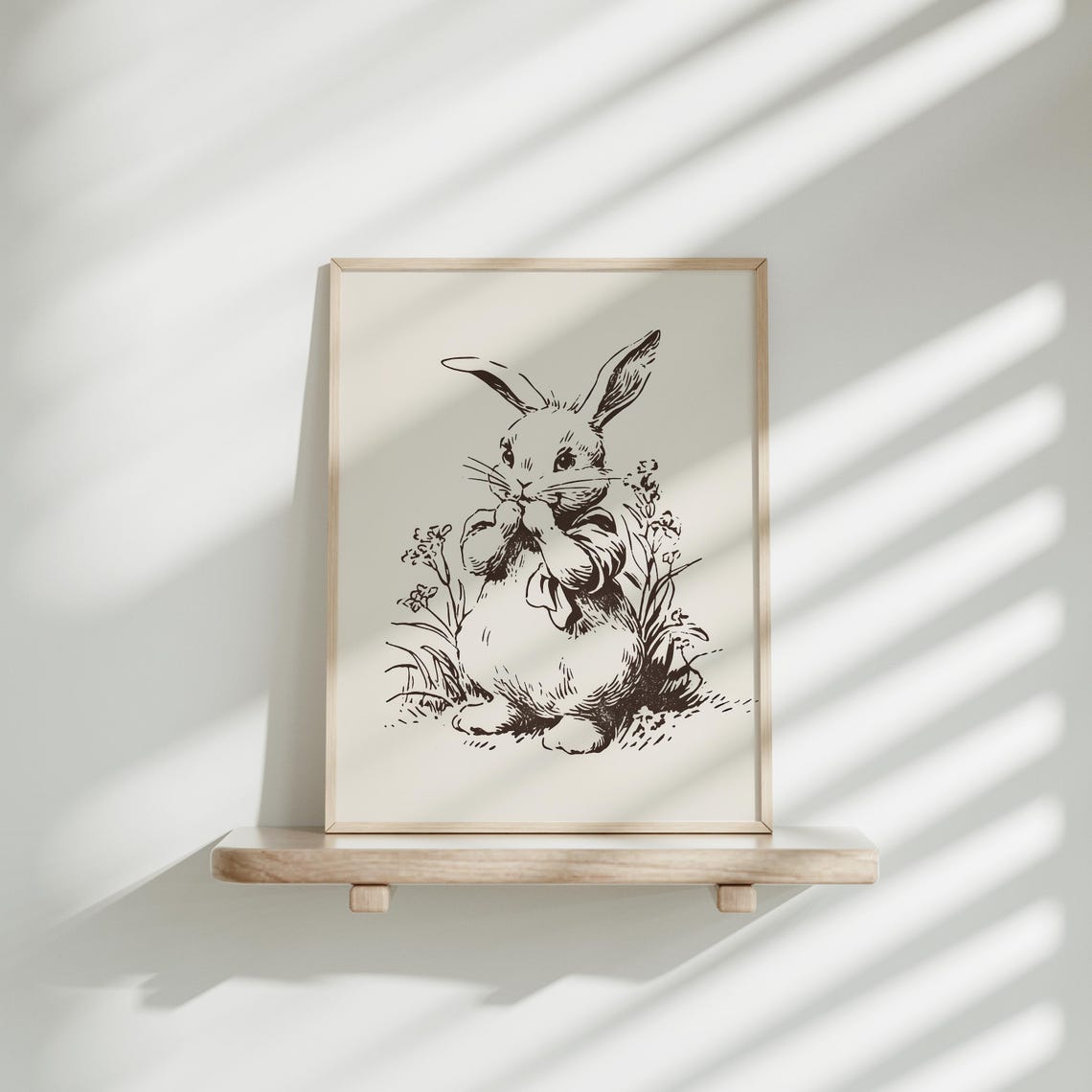 Vintage Bunny Sketch Neutral Nursery Rabbit Line Drawing Wall Art - Image 3