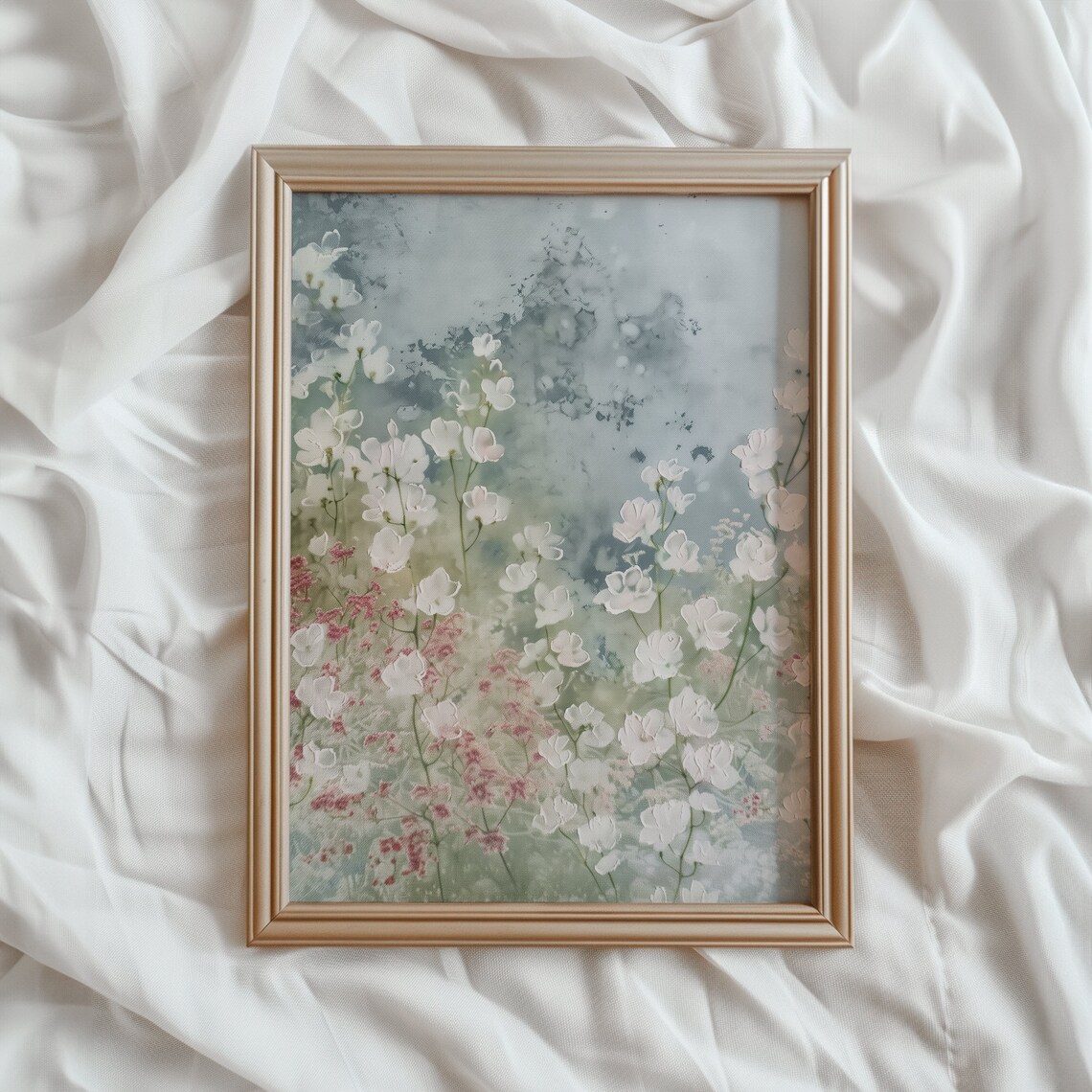 Spring Floral Art Print, Soft Blue Flower Decor