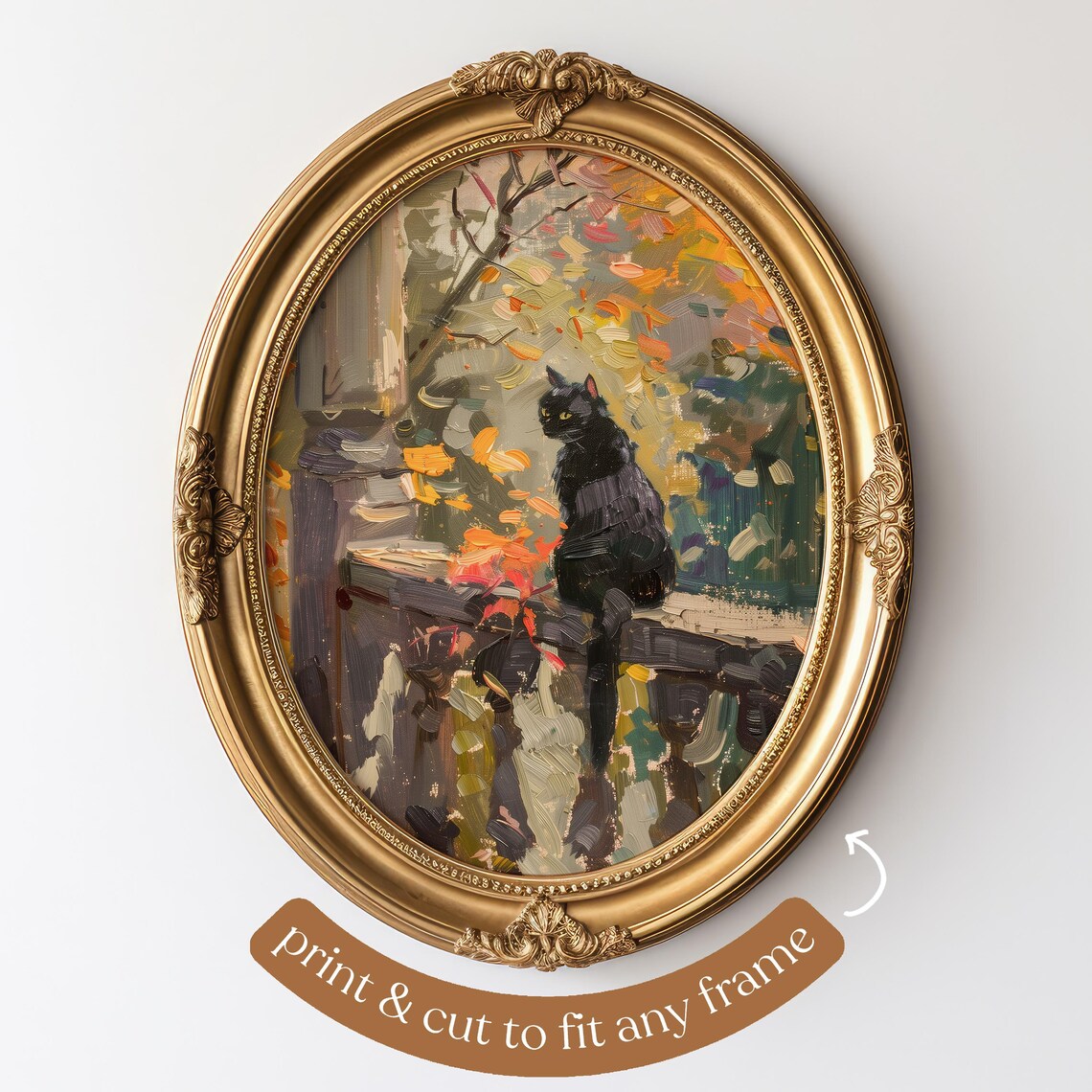 Rustic Fall Cat Print, Vintage Autumn Decor - Image 4