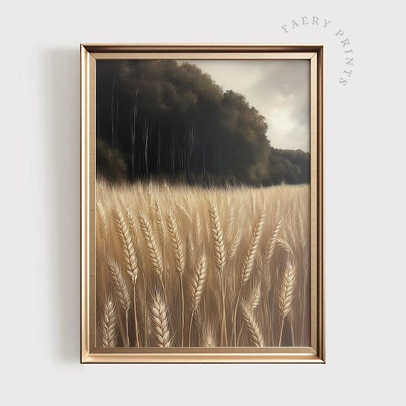 Wheat Field Wall Art Dark Moody Landscape Print Rustic Farmhouse Home Decor Vintage Style Countryside 1241