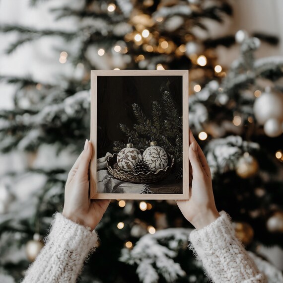 Rustic Ornament Print, Vintage Christmas Wall Art