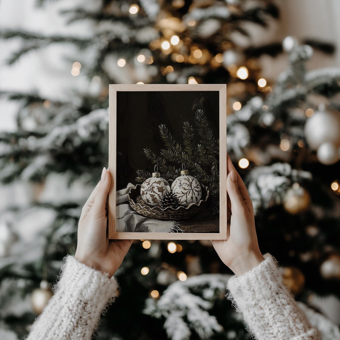 Rustic Ornament Print, Vintage Christmas Wall Art