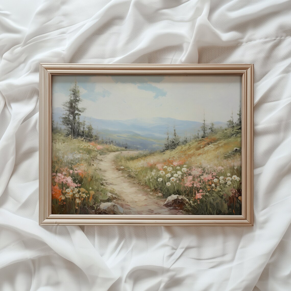 Spring Wildflower Landscape, Vintage Travel Poster